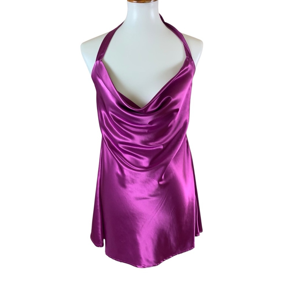 More To Come Satin Halter Mini Dress Cowl Neck‎ Party Cocktail Slip M